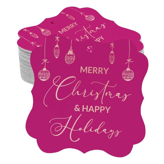Inkdotpot Real Rose Gold Foil Merry Christmas & Happy Text Tags Favor Bracket Shape Hang Pack Of 100 Paper Tags