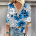 thumbnail image 2 of Levmjia Summer Womens Plus Size Tops Short Sleeve Fashion Women's V-Neck 3/4 Sleeve Lace Splicing Floral Print Casual T- Shirt Blouse Tops, 2 of 5
