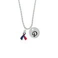 thumbnail image 2 of Delight Jewelry Silvertone Red & Blue Awareness Ribbon Silvertone Script Initial Disc - D - Charm Necklace, 20"+3", 2 of 4