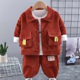 thumbnail image 3 of MEZZALL Warm Outfit Children Outfits Suits Clothes Sets Baby Winter 3PCS Outfits Child Long Sleeve Sweatshirt Trousers Sets Versatile Dailywear, Brick Red, 18-24 Months, 3 of 4