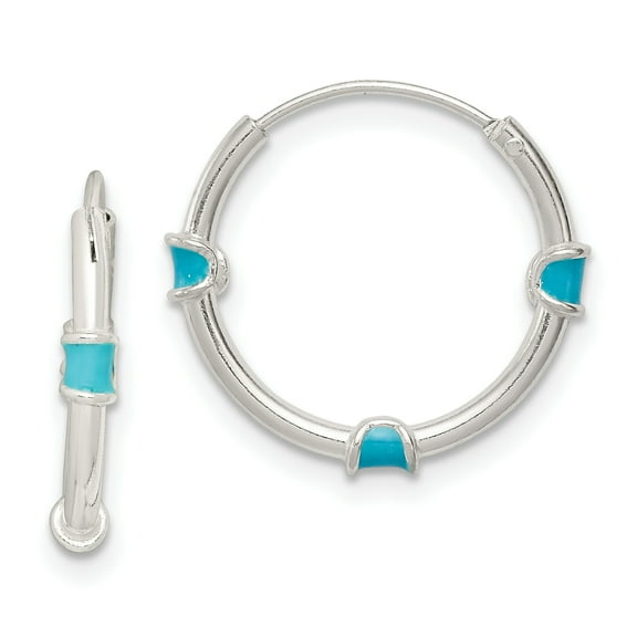 Primal Silver Sterling Silver Light Blue Enamel Hoop Earrings