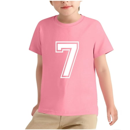 AHTJRT Kids 7th Birthday Shirt Short Sleeves Crewneck Top Tees Fashion Lightweight Breathable Outdoor Running Baseball Pullover Pink 13-14 Years