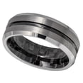 thumbnail image 2 of 2-Tone Grooved Center Tungsten Ring, Inner Carbon FIber Inlay Tungsten Wedding Band JATN612Ns9, 2 of 3