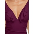 thumbnail image 3 of Women's Ruffle V Neck One Piece Swimsuit Ruched Monokini Swimwear, 3 of 6