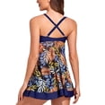 thumbnail image 4 of Traje de baño Tankini de dos piezas con control de barriga para mujer, traje de baño dividido con estampado floral, falda de malla, bikini de playa, traje de baño, azul MFZFUKR BST3000574-2, 4 of 6