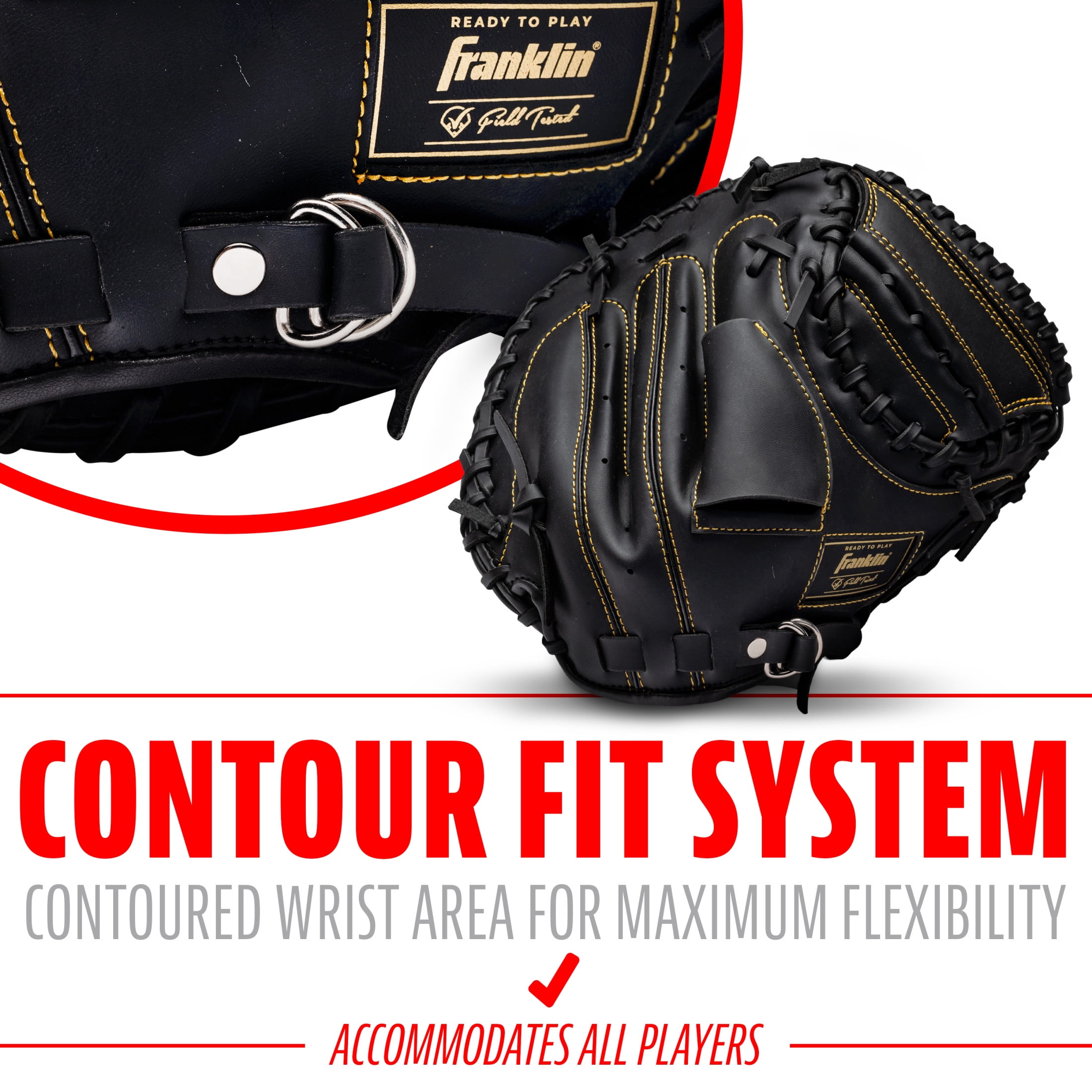 Franklin Sports Field Master Baseball Catcher's Mitt, 31.5 in, Black/Gold, Right Hand Throw