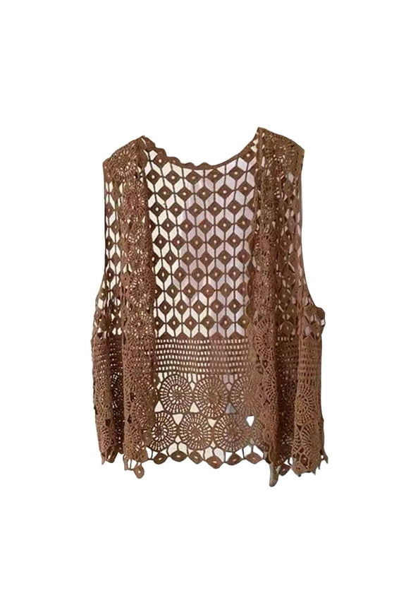 Women Vest Women's Sleeveless Knitted Hollow Vest Retro Crochet Cardigan for Summer Spring Autumn Sleeveless Cardigan