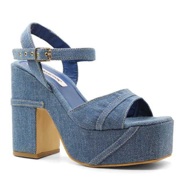 Sandalia con tacón Exterior Textil Color Azul Para Mujer De RBCOLLECTION