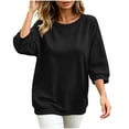 thumbnail image 4 of Womens 3/4 Sleeve Tops Pullover Casual Crew Neck Sweatshirts Loose Solid Color Fall Tunics Shirts Black, 2XL, 4 of 6