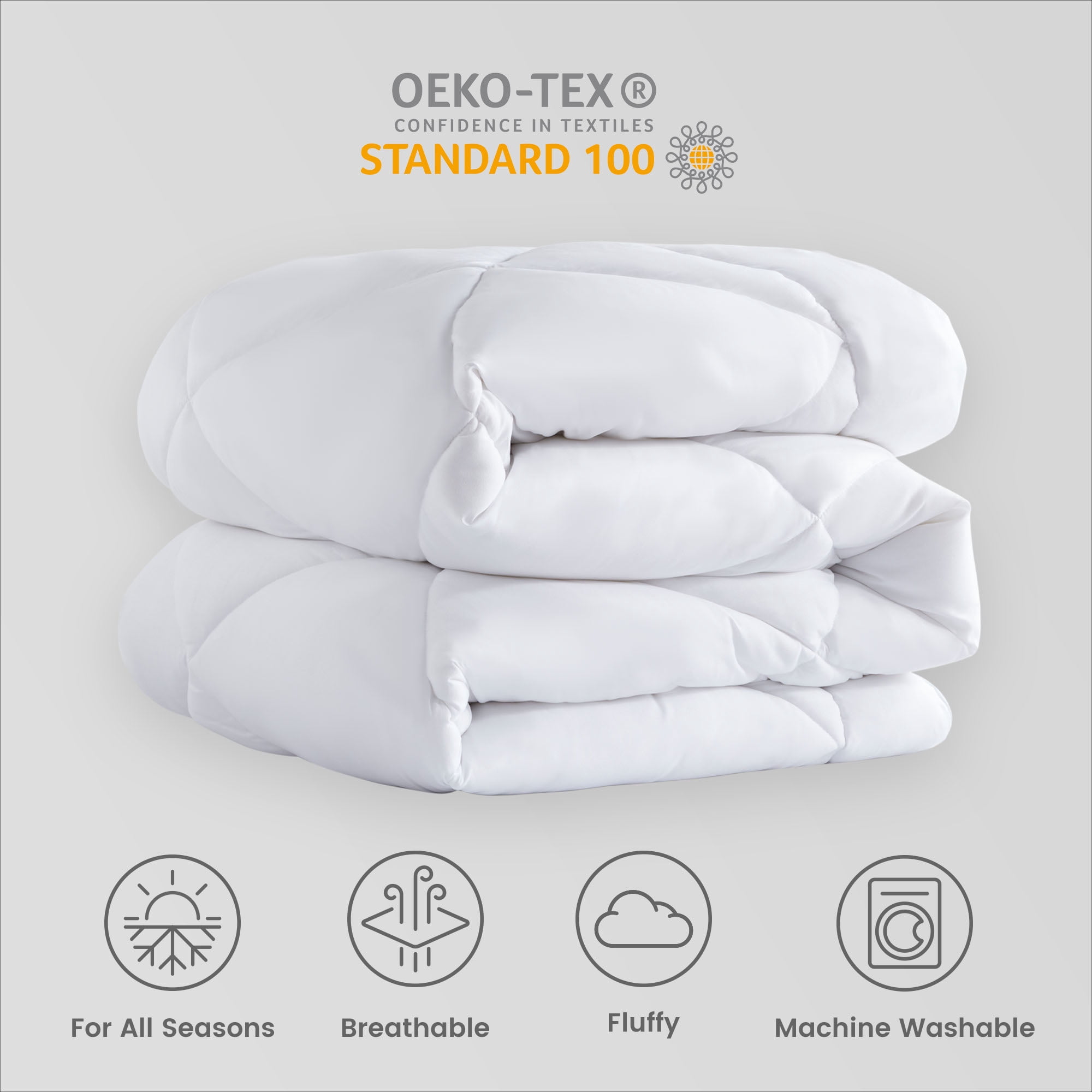 Sleep Zone Queen Comforter Duvet Insert, Down Alternative Reversible Comforter, Lightweight, Soft and Breathable Bedding All Season, Diamond Quilting White