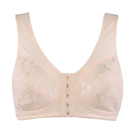 

EHTMSAK Wireless Bras with Padding Lace High Support Front Button Bra Floral Plus Size Minimizer Bras for Women Beige 100