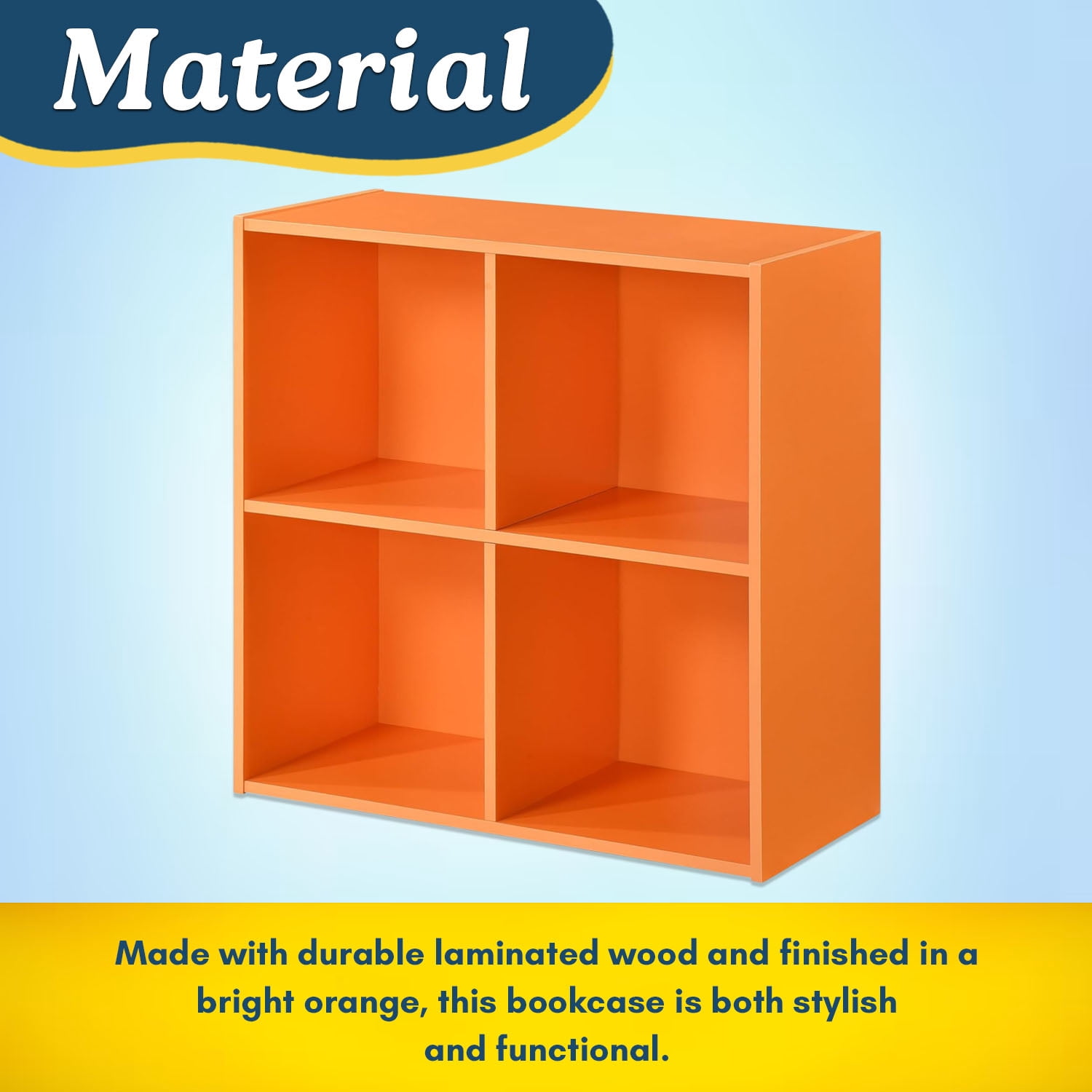 Kings Brand Furniture - 4 Cube Storage Organizer Book Shelf, Toy Storage Organizer for Playroom, Bedroom, Nursery School, Orange
