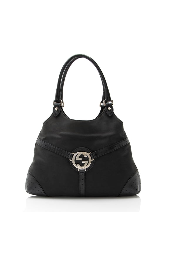 Pre-Owned Gucci Canvas Perforated Leather Interlocking G Reins Satchel