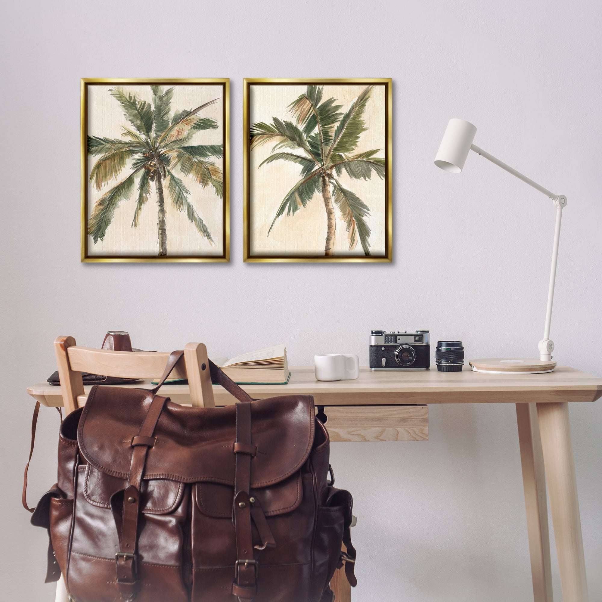 Stupell Industries Majestic Towering Palms Plants & Flowers Painting Gold Floater Framed Canvas Art Print Wall Art, 17 x 21, Set of 2
