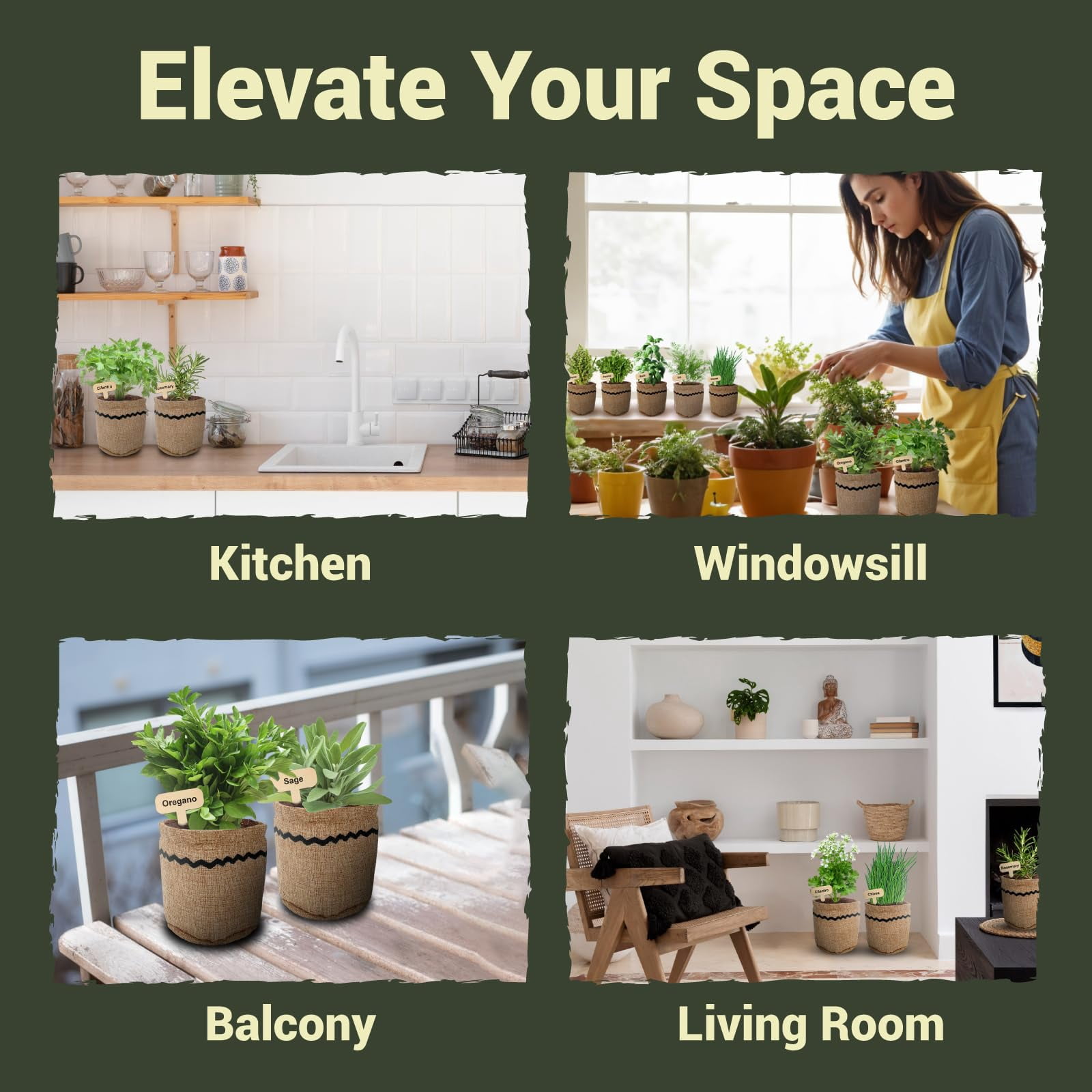 Indoor 10-Herb Garden Planter Kit – 44-Piece Complete Kitchen Herb Growing Starter Set with Burlap Pots, Plant Markers, Soil Discs and Gardening Tools, Gift for Women, Mom , Birthdays, Christmas