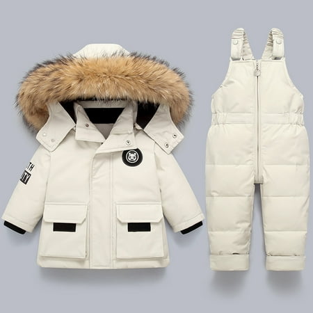

UMfun Winter Baby Boys Girls Polka Dot Printing Thickened Down Jacket Strap Pants Two-piece Suit White 4-5 Years