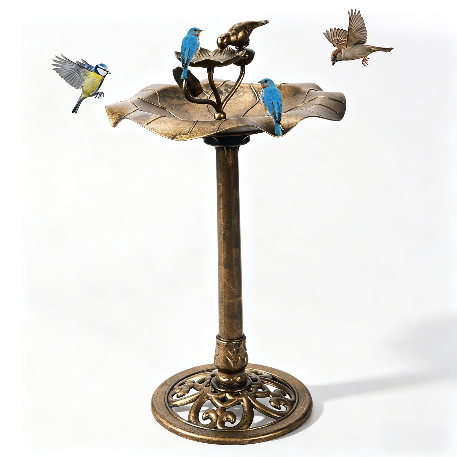 Resin Bird Bath With Lotus Edge & Feeder Tray, 50*50*86cm