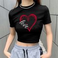 thumbnail image 1 of Fiudx Ofertas Flash Del Día Moda Mujer Pantalón Corto Casual Manga Impresa Cuello Redondo Blusa Delgada Camiseta Señoras Tops Cortos, 1 of 4
