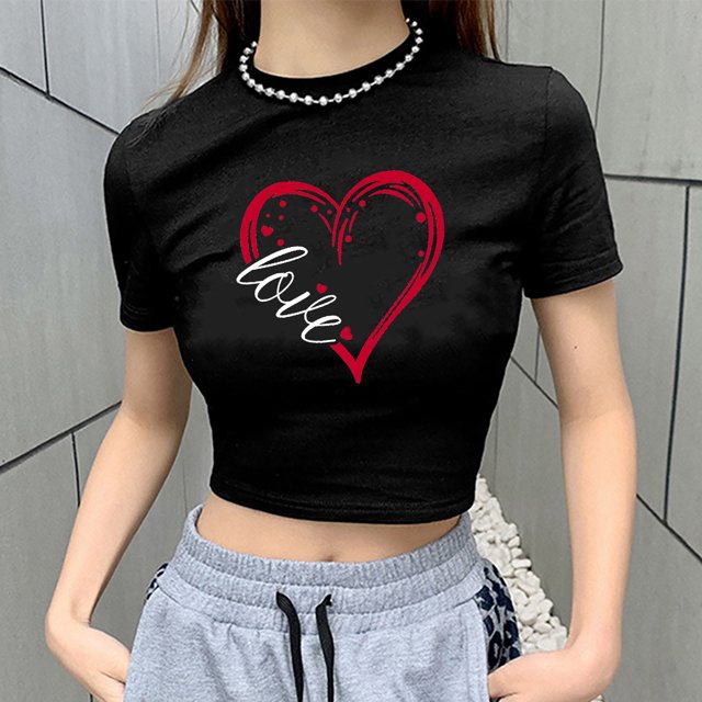 Fiudx Ofertas Flash Del Día Moda Mujer Pantalón Corto Casual Manga Impresa Cuello Redondo Blusa Delgada Camiseta Señoras Tops Cortos