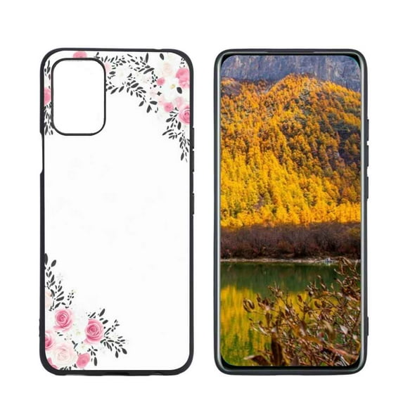 Compatible with LG K53 Phone Case, Floral-initial-Flower-Black-Pink-Custom32 Case Men Women, Flexible Silicone Shockproof Case for LG K53