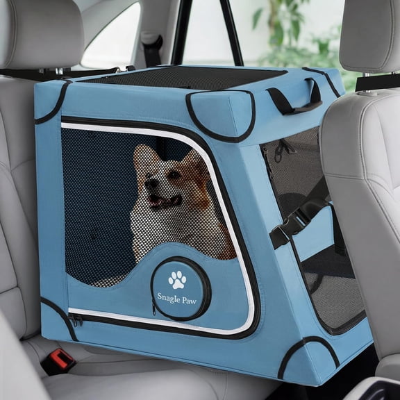 Furggis Portable Dog Crate for Car Travel,Metal Frame Pet Crate,Pet Carrier for Car Back Seat Secures with Headrest Strap and Seatbelt,M