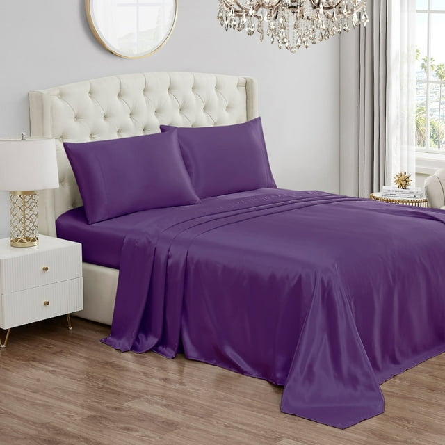 Juego de sábanas Juicy Couture, tamaño completo, color morado satinado