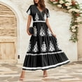 thumbnail image 2 of WTOBBY Women's Summer Casual Flowy Short Sleeve Bohemian Floral Print Maxi Dress for Beach Vacation Formal Evening Party Guest Wedding Long Dress with Lightweight Chiffon Fabric,Black S, 2 of 5