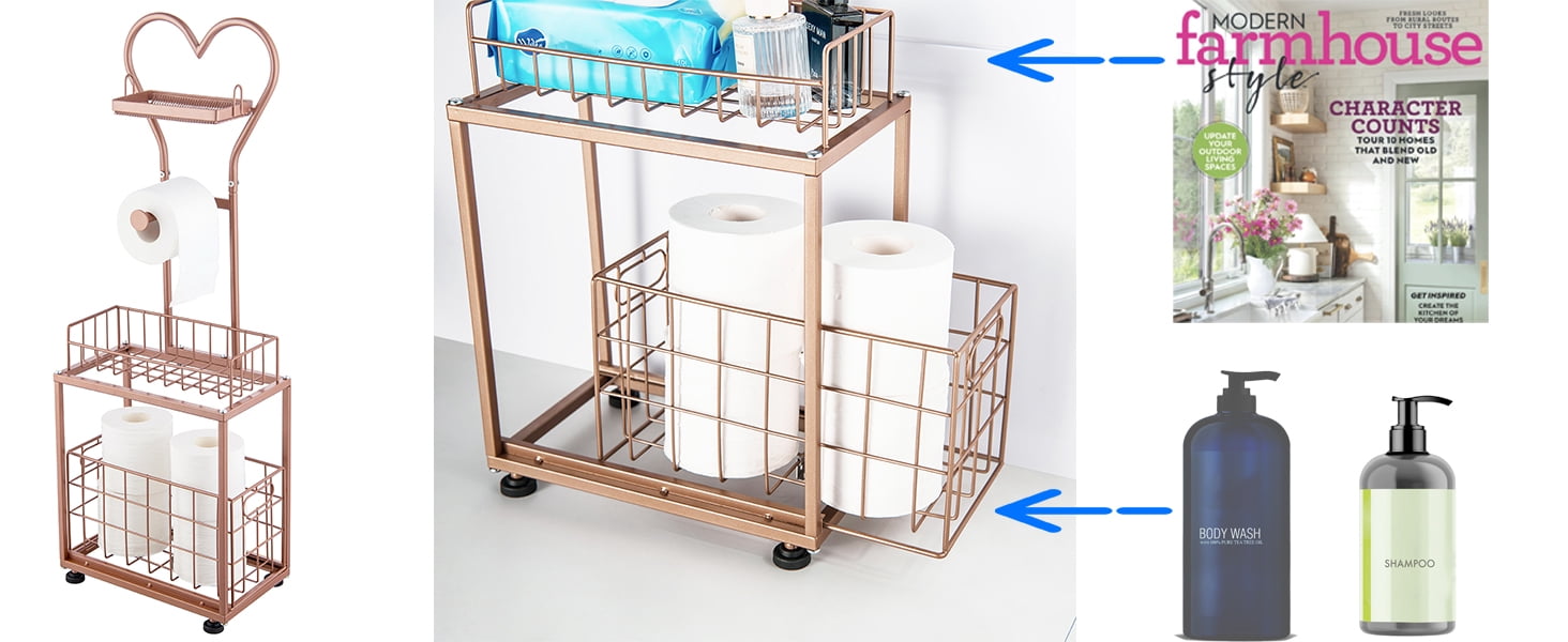 Freestanding Toilet Paper Holder, Drawer Style Storage Compartment, with Storage Shelf Reserve for Phone Tablet Magazine Bathroom Organizer (Gold)