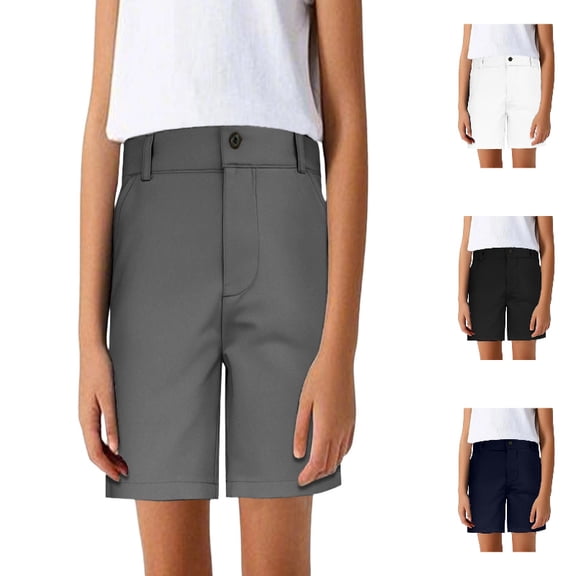 SGMVNU Girls Boys Bermuda Shorts Kids School Uniform Vintage Suit Shorts Straight Leg Stretch Graduation Ceremony Outfits Size: 13-14 Years Grey