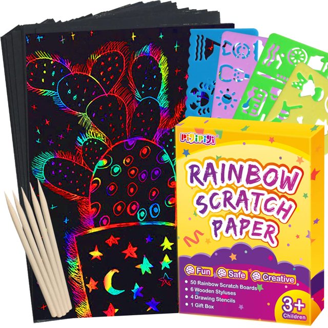 Set de arte en papel rascado pigipigi Magic Rainbow, 60 piezas para niños