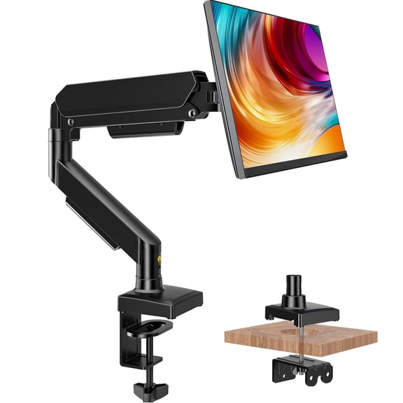 Hemudu Single Monitor Mount, Gas Spring Arm for 17-32 inch Screens Adjustable Monitor Stand, Vesa Mount Stand with Clamp and Grommet Aluminum Base - Fits 4.4 to 22lbs LCD Computer Monitors HD09B-001