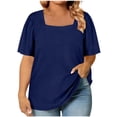 thumbnail image 6 of Womens Summer Tops Plus Size Solid Color T-Shirt Summer Casual Loose Women's Trendy Short Sleeves Squared Neck Pullover Lightweight Blouse Tops XL-5XL, 6 of 7