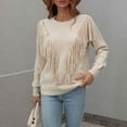 thumbnail image 4 of jtjvou Women's Casual Crewneck Fringe Tassel Knitted Pullover Sweater Jumper Tops,Beige,S, 4 of 5