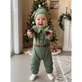 thumbnail image 4 of Cjfdfy Newborn Baby Boy Girl Christmas Outfits Christmas Elf Costume Long Sleeve Doll Collar Romper With Hat Infant 2Pcs Cute My Christmas Fall Winter Outfit 0-18M, 4 of 9