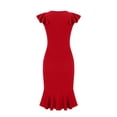thumbnail image 4 of Robe d'Été pour Femmes 2024 Grande Taille Nouvelle Robe à Manches Courtes à Volants Col Rond Ourlet Irrégulier Robe Formelle Liquidation Moins de 10!, 4 of 6