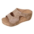 thumbnail image 4 of Rokment Women's Vintage Platform Wedge Slip on Walking Sandals Comfortable Leather Studded Open Toe Chunky High Heels Backless Half Slippers Hollow out Dress Slides Beach Summer Mules Khaki Size 9.5, 4 of 5