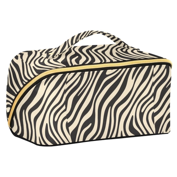 FORMRS Makeup Bag Travel Cosmetic Organizer for Women Fold Flat Zipper Pouch with Handle, Black Lines