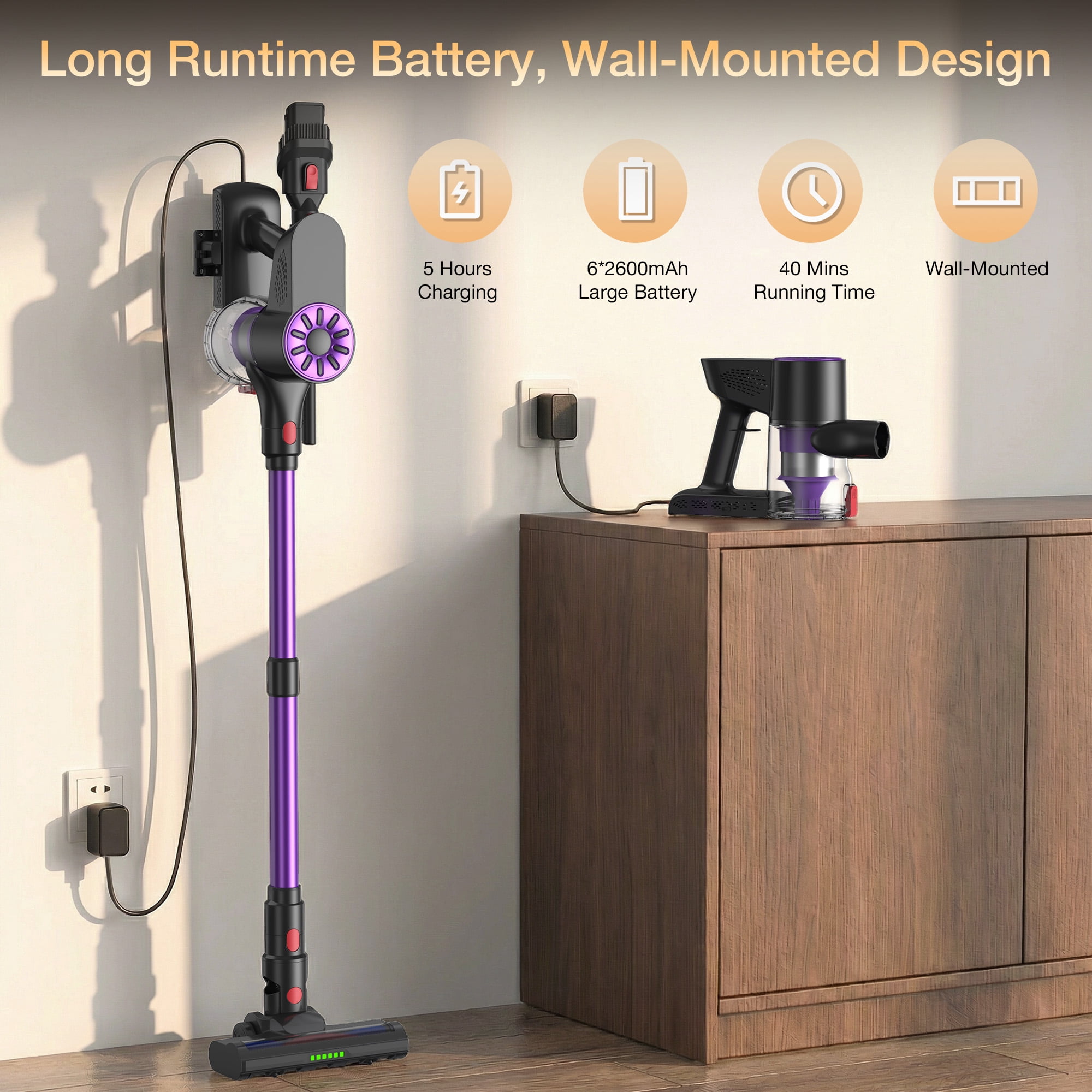 Maircle Cordless Stick Vacuum Cleaner, 36KPA Powerful Suction, 40-Min Runtime, Headlight, Lightweight Self-Standing Vacuum for Home Pet Hair Carpet Hardwood