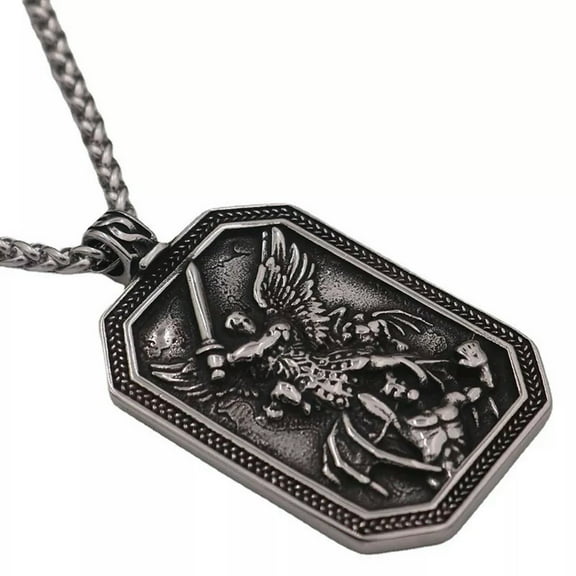 VIVIDELLE Mens Catholic Christian Saint St Michael Medal Medallion Pendant Necklace
