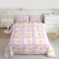 thumbnail image 2 of Homewish Cartoon Groovy Floral Queen Comforter Set, Kawaii Daisy Flower Bedding Sets, Girly Pink Buffalo Plaid Reversible Bedding Comforter Set, Luxury Bedroom Decor, 3pcs, 2 of 8