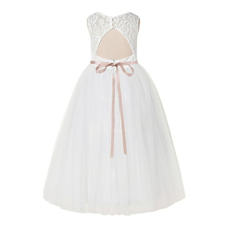 

Ekidsbridal Ivory Floral Lace Neck A-Line Keyhole Back Flower Girl Dress Pageant Gown 178R1 2