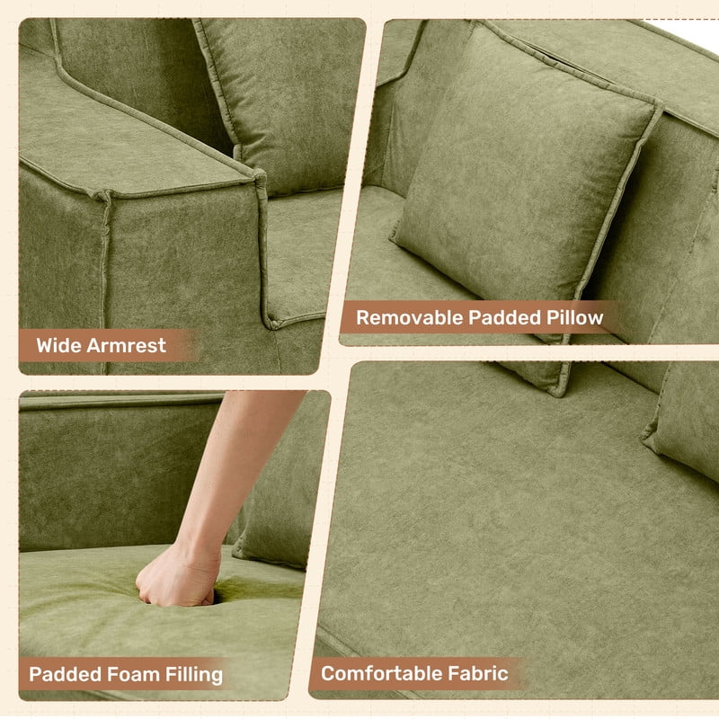 Hawsaiy 75" Pet-Friendly Cat-Scratch Fabric Loveseat Sofa with Wide Armrests & Removable Pillows, No Assembly Foam Couch, Vacuum Packed, High-Density Support, Green