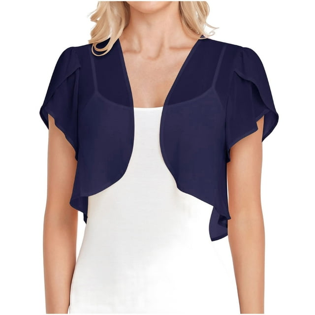 Cardigan Boléro Élégant à Manches Pétales pour Femmes Invité de Mariage Église devant Ouvert Haut Court pour Robe de Soirée