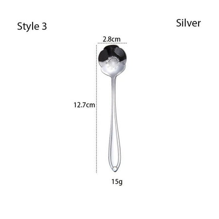 

High Quality Ice Cream Cherry Blossoms Ceramic Handle Sugar Flatware Teaspoons Tea Coffee Spoon Kitchen Tableware SILVER STYLE 3