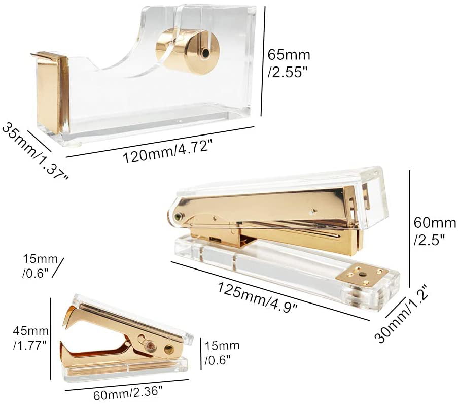 Office Stapler Staples Remover Set Marble Print Gold Tone Desk Executive Manual Staplers and Staple Remover Tool for Desktop Accessories Supplies Marble Print & Gold 