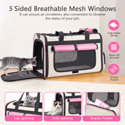 CshidWorld Collapsible Cat Carrier Pet Carrier for Large Cats (up to 25lbs), TSA Airline Approved Cats Carrier Soft Sided, Small Dog Travel Bag with a Bowl/Safety Leash-Pink