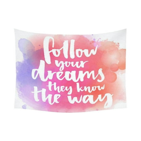 Dreams Wall Tapestry GCKG Follow Your Dreams Inspirational Quotes Tapestry Wall Hanging Pink Watercolor Wall Decor Art for Living Room Bedroom Dorm Cotton Linen Decoration 80 x 60 Inches ()