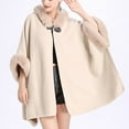 thumbnail image 2 of XFLWAM Womens Winter Warm Cape Faux Trim Layers Hooded Cardigan Cloak Poncho Batwing Sleeve Sweater Shawl Wrap Outwear Beige, 2 of 6