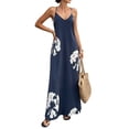 thumbnail image 3 of Women's V-Neck Sleeveless Backless Maxi Solid Suspender Robe Dress for Party Summer Navy Blue Flower M, 3 of 8