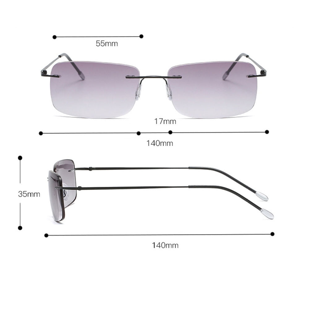 2 Pairs of Men Rimless Rimless BIFOCAL Sunglasses Rectangle Black Reading Glasses 4.00 Oversized Metal Shades Readers +4.00 UV
